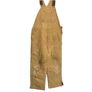 VINTAGE Carhartt Double Knee Quilt Lined Overalls Tan‎ Thrashed USA 36x30 Brown